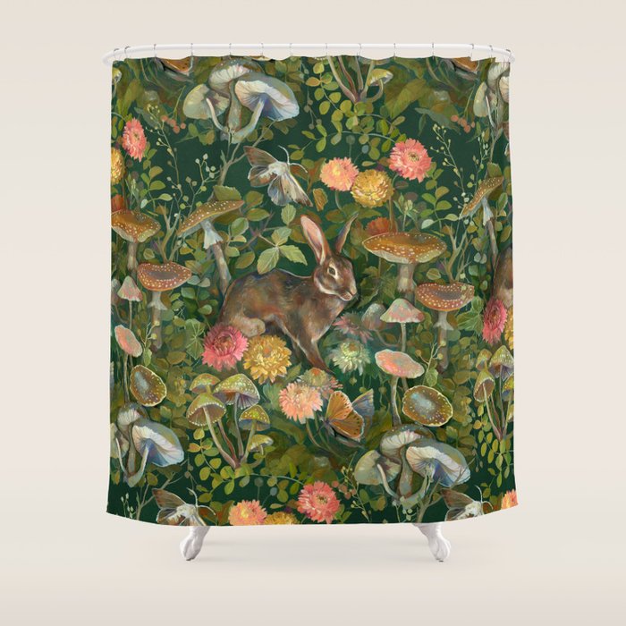 Zinnia Mushroom Garden Shower Curtain Gallery Image 1