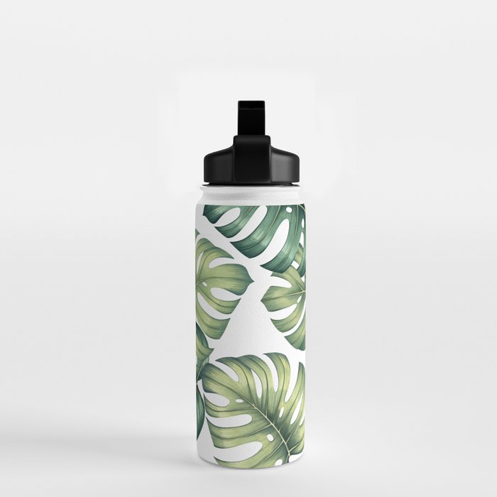 Monstera botanical leaves illustration pattern on white Water Bottle Gallery Image 2