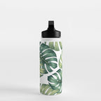 Monstera botanical leaves illustration pattern on white Water Bottle Gallery Image 3