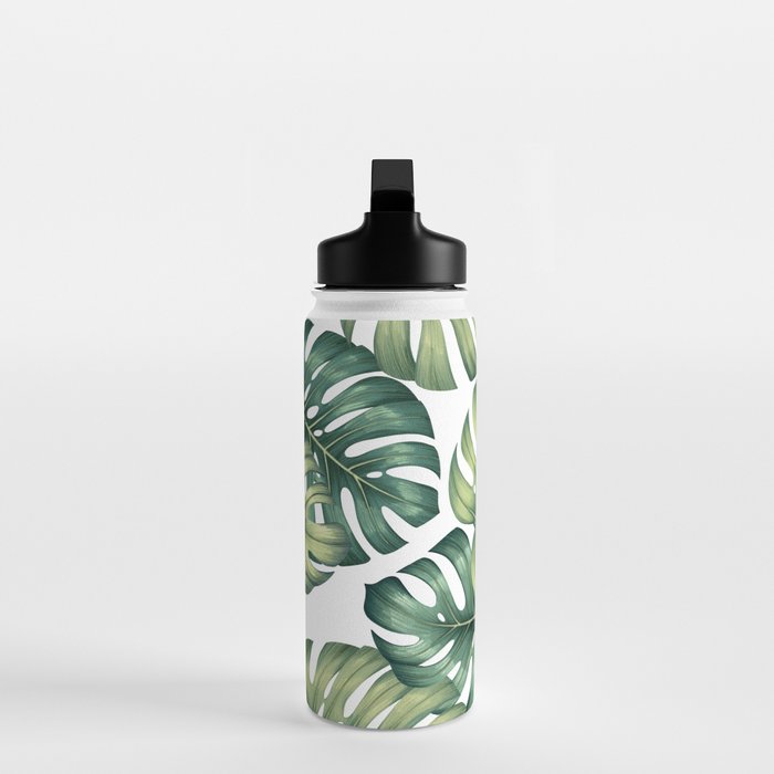 Monstera botanical leaves illustration pattern on white Water Bottle Gallery Image 3