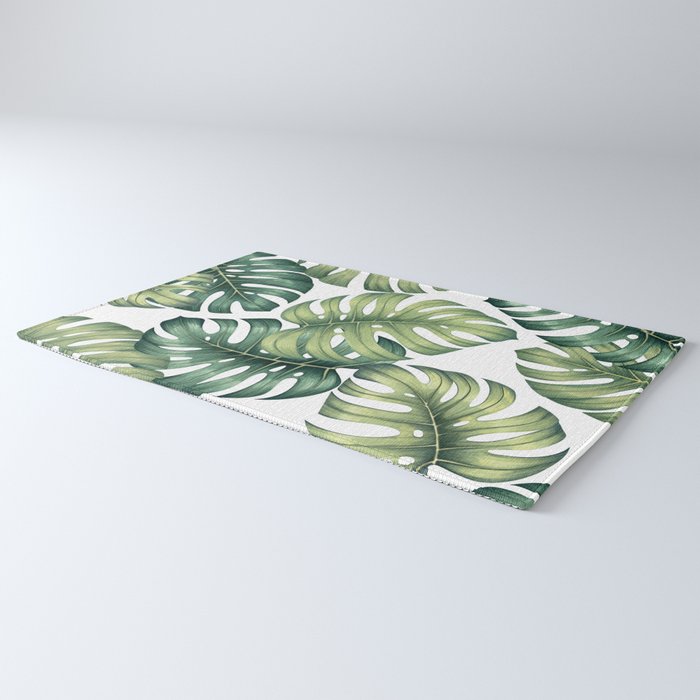 Monstera botanical leaves illustration pattern on white Rug Gallery Image 3