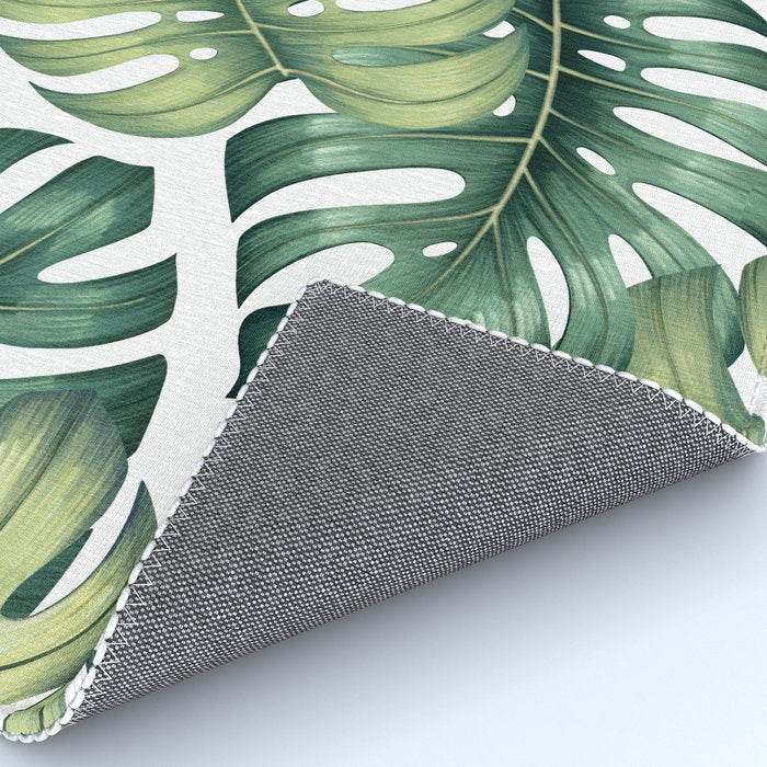 Monstera botanical leaves illustration pattern on white Rug Gallery Image 4