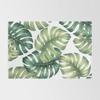 Monstera botanical leaves illustration pattern on white Rug Gallery Image 2