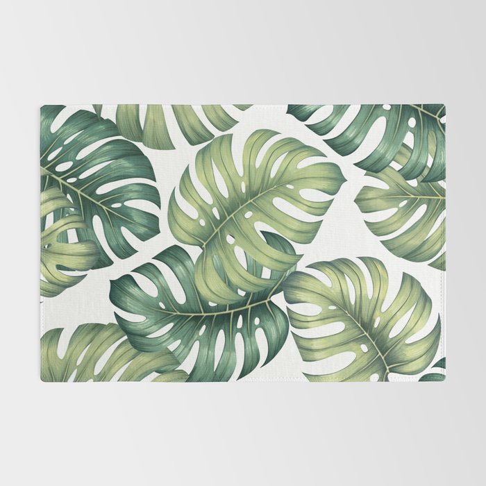 Monstera botanical leaves illustration pattern on white Rug Gallery Image 2