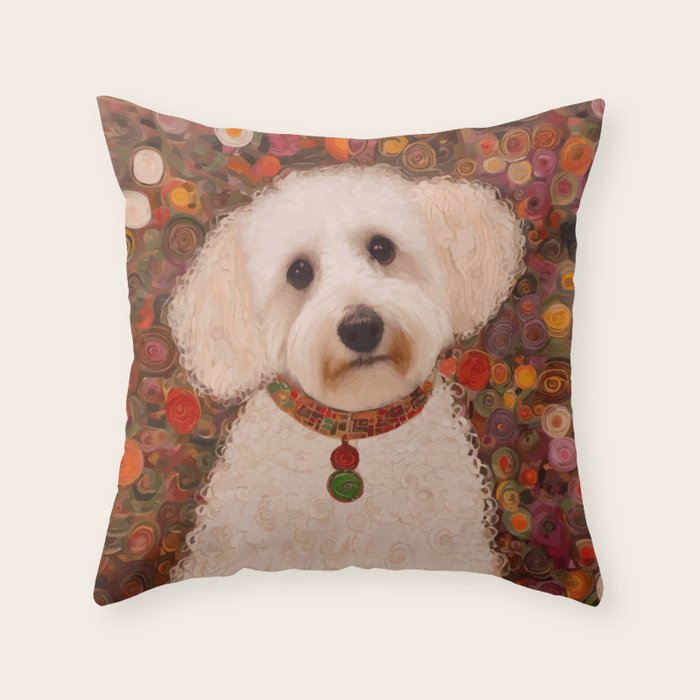 White Klimt Dog with Curly Hair Throw Pillow Gallery Image 6