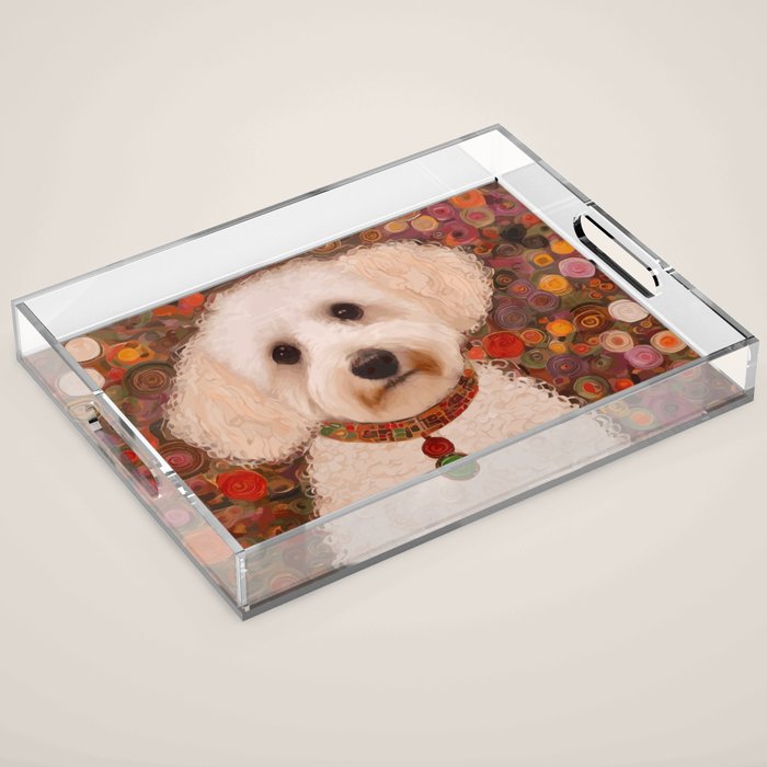 White Klimt Dog with Curly Hair Acrylic Tray Gallery Image 1