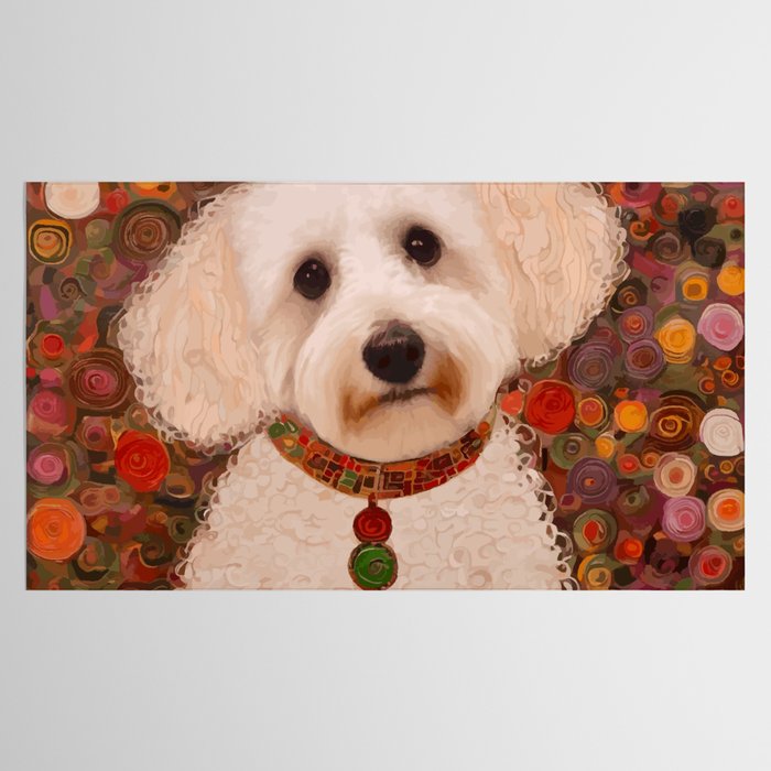 White Klimt Dog with Curly Hair Tablecloth Gallery Image 2