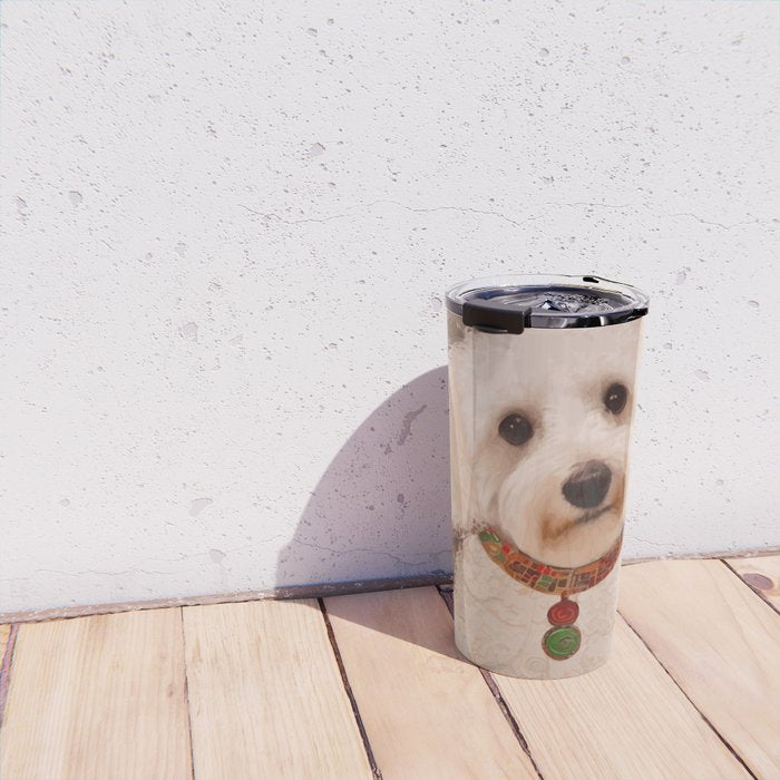 White Klimt Dog with Curly Hair Travel Mug Gallery Image 4