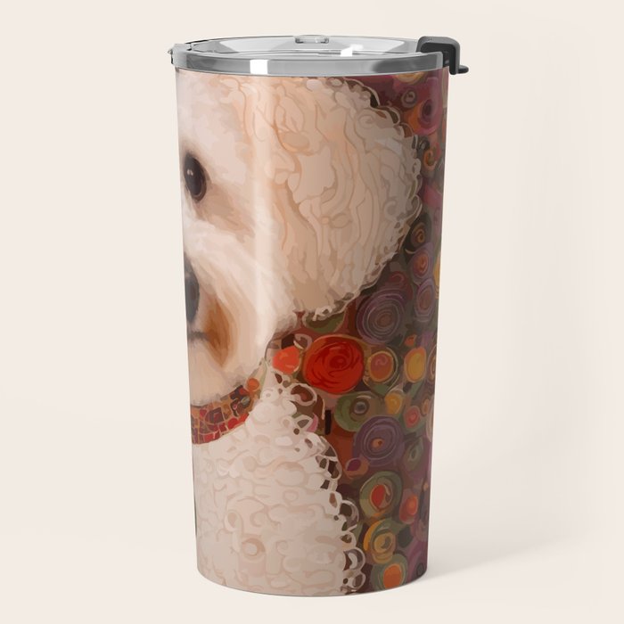White Klimt Dog with Curly Hair Travel Mug Gallery Image 2