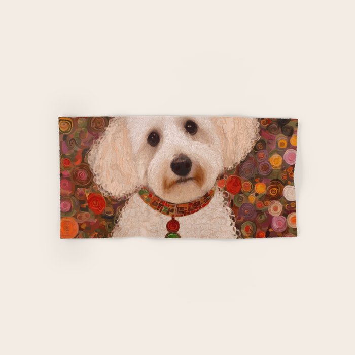 White Klimt Dog with Curly Hair Bath Towel Gallery Image 1