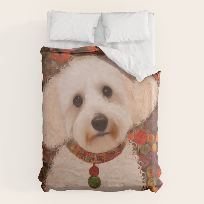 White Klimt Dog with Curly Hair Duvet Cover Gallery Image 1