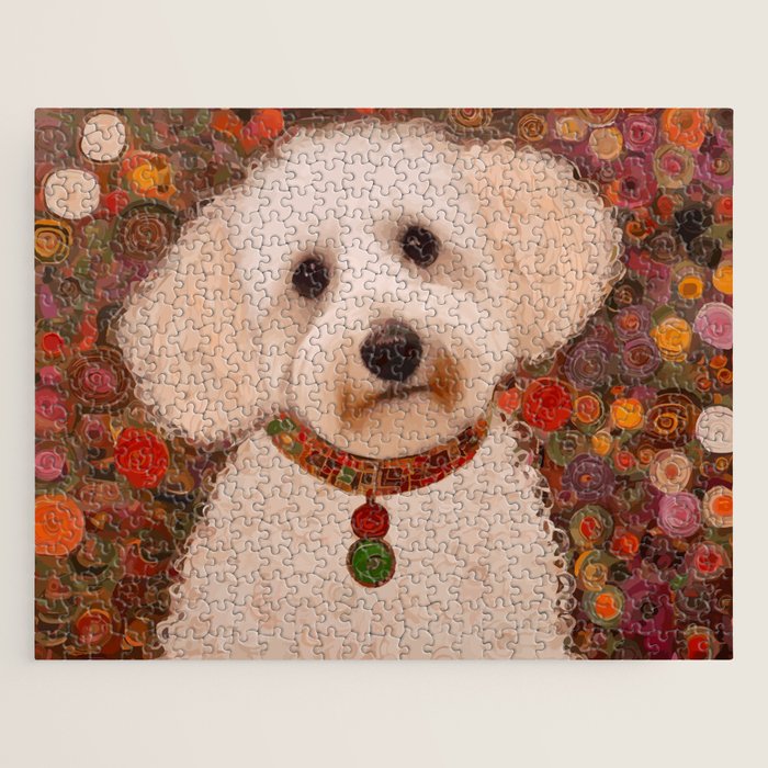 White Klimt Dog with Curly Hair Jigsaw Puzzle Gallery Image 1