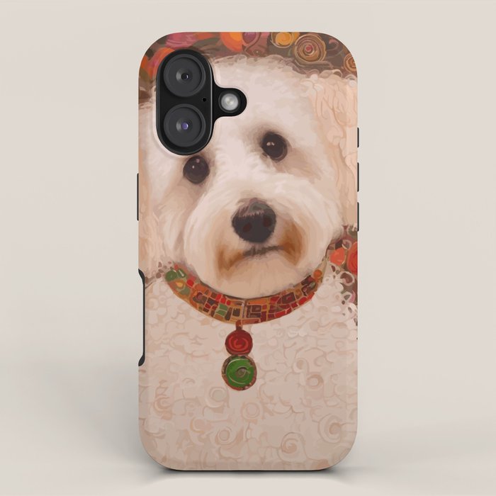 White Klimt Dog with Curly Hair iPhone Case Gallery Image 1