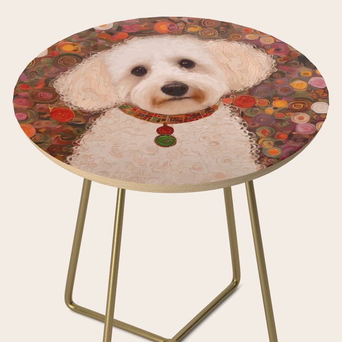 White Klimt Dog with Curly Hair Side Table Gallery Image 2