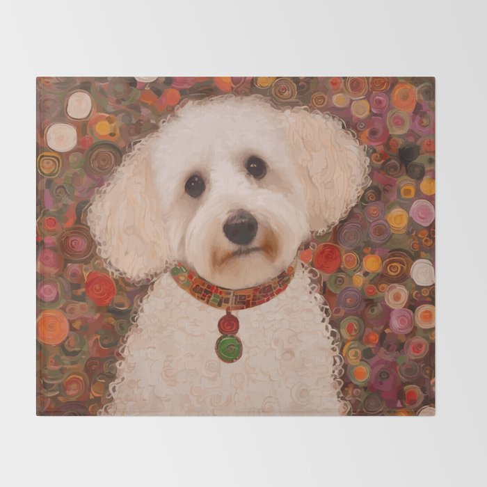 White Klimt Dog with Curly Hair Throw Blanket Gallery Image 2