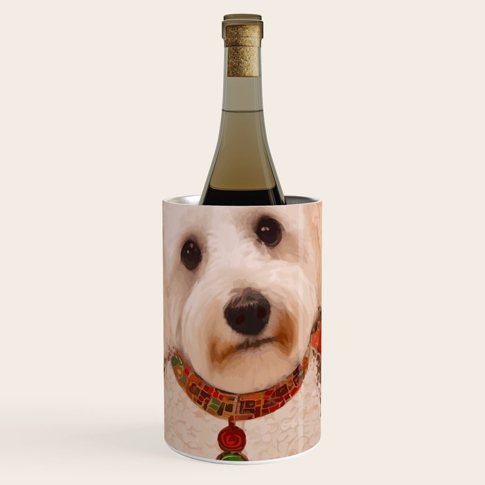 White Klimt Dog with Curly Hair Wine Chiller Gallery Image 1