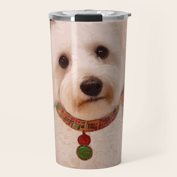 White Klimt Dog with Curly Hair Travel Mug Gallery Image 1