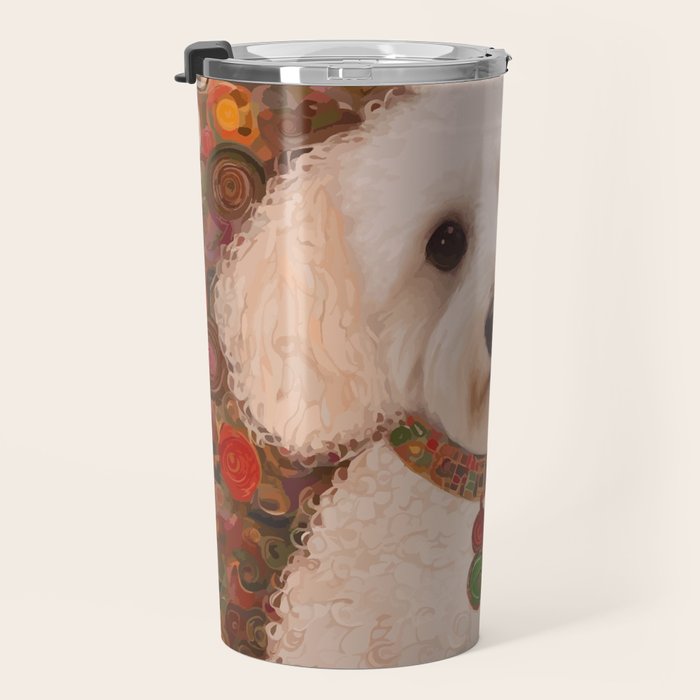 White Klimt Dog with Curly Hair Travel Mug Gallery Image 3