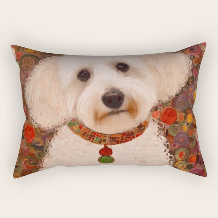 White Klimt Dog with Curly Hair Rectangular Pillow Gallery Image 1