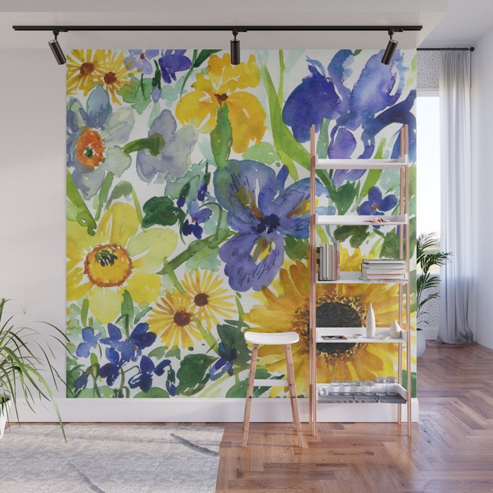 daffodil, iris and sunflower Wall Mural Gallery Image 1