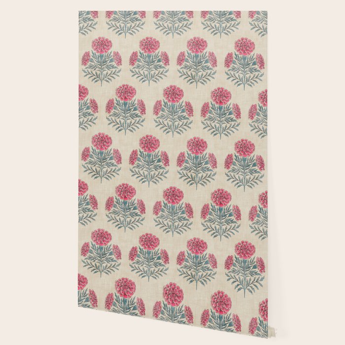 Marigold - pink and teal on linen Wallpaper Gallery Image 2