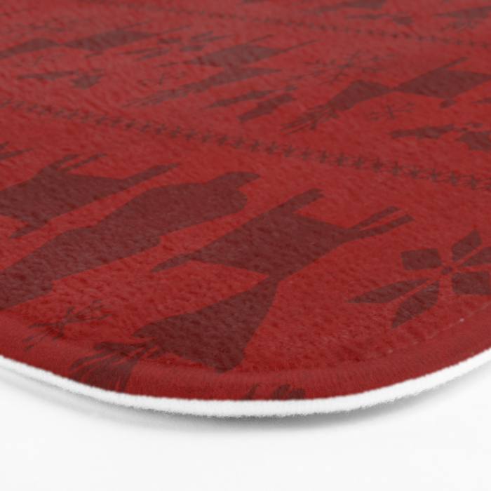 Red Reindeer Fair Isle Print, Red Holiday, Christmas Cheer, Red Christmas Sweater Bath Mat Gallery Image 3