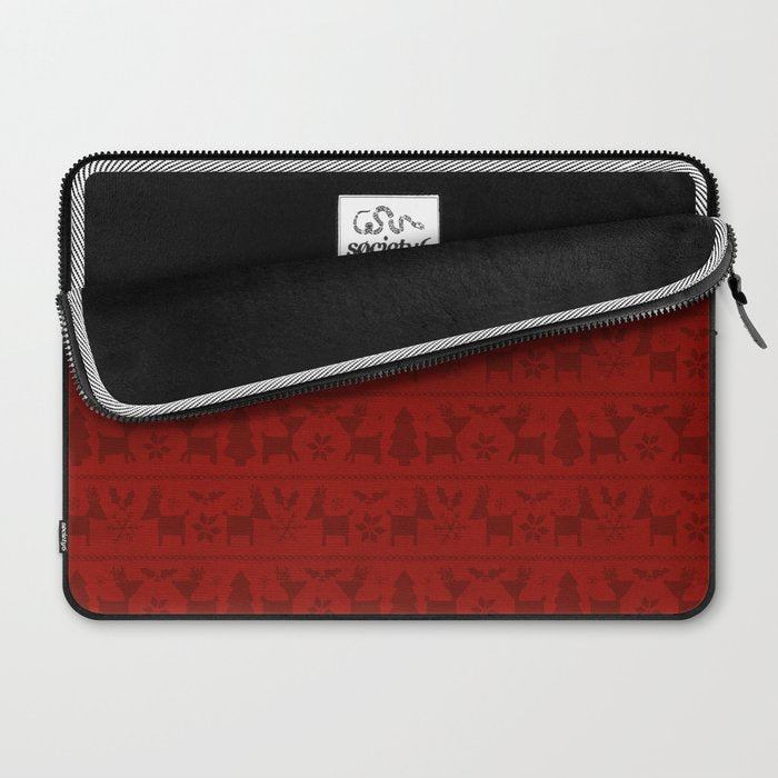 Red Reindeer Fair Isle Print, Red Holiday, Christmas Cheer, Red Christmas Sweater Laptop Sleeve Gallery Image 2