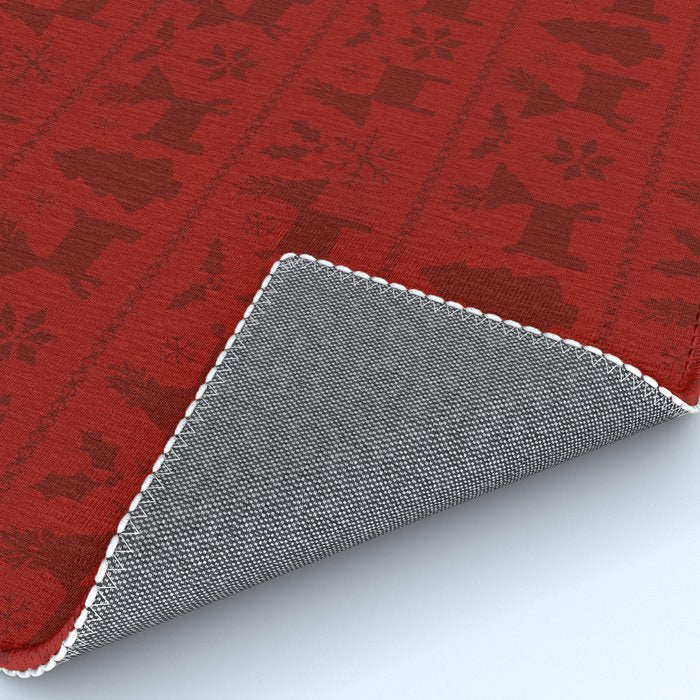 Red Reindeer Fair Isle Print, Red Holiday, Christmas Cheer, Red Christmas Sweater Rug Gallery Image 4