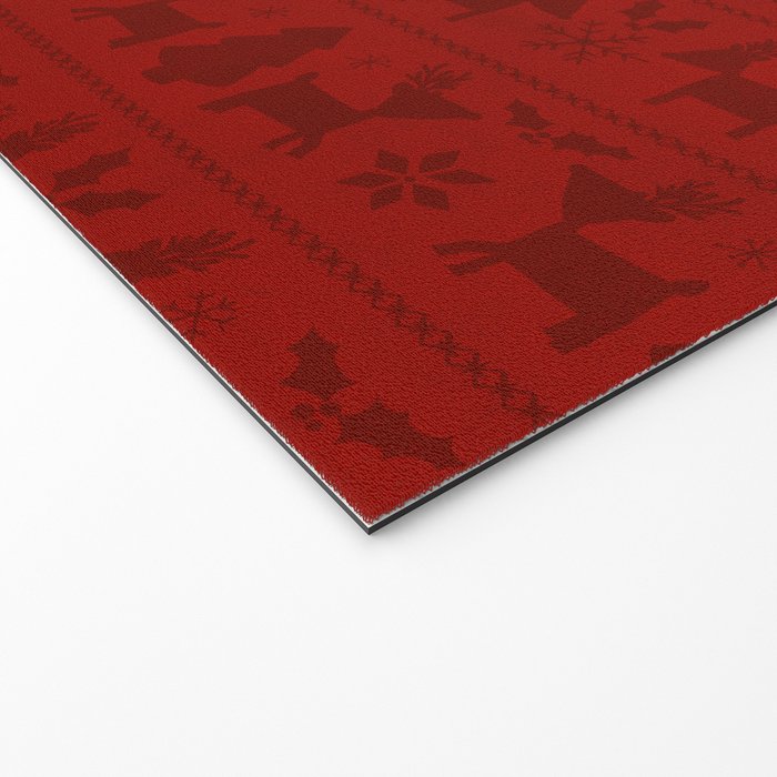 Red Reindeer Fair Isle Print, Red Holiday, Christmas Cheer, Red Christmas Sweater Welcome Mat Gallery Image 2