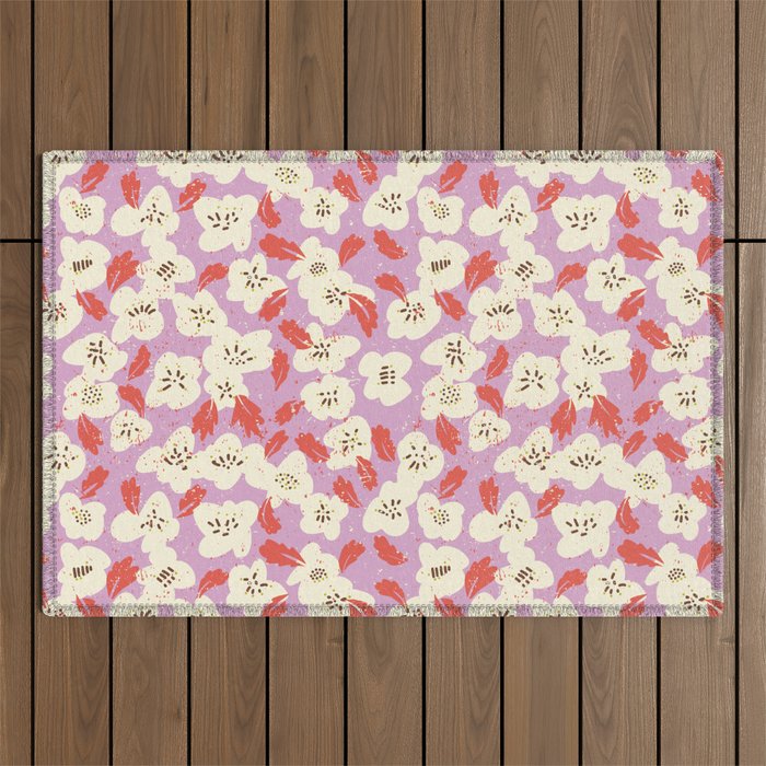 Bold flowers in my garden on chaly pink Outdoor Rug Gallery Image 1