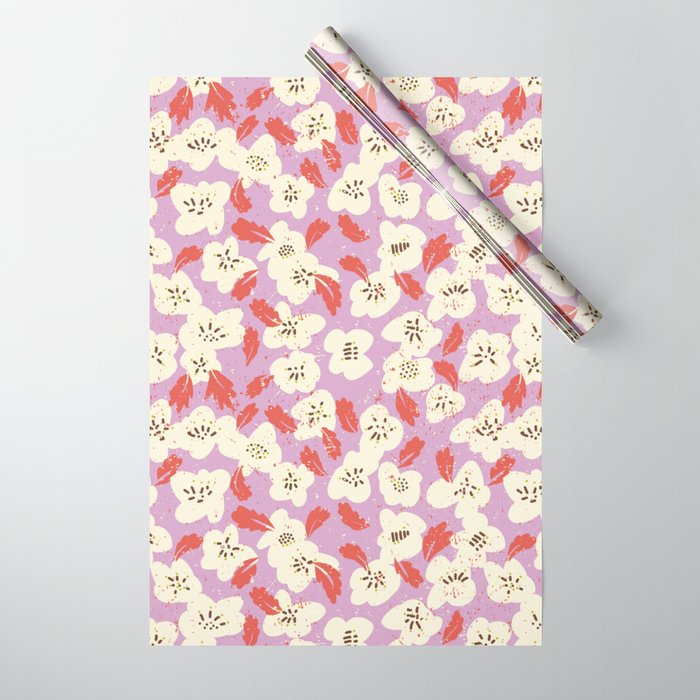 Bold flowers in my garden on chaly pink Wrapping Paper Gallery Image 1