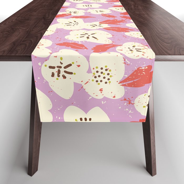 Bold flowers in my garden on chaly pink Table Runner Gallery Image 1