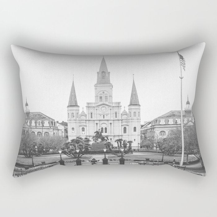 Jackson Square New Orleans Black and White Photography Rectangular Pillow Gallery Image 1