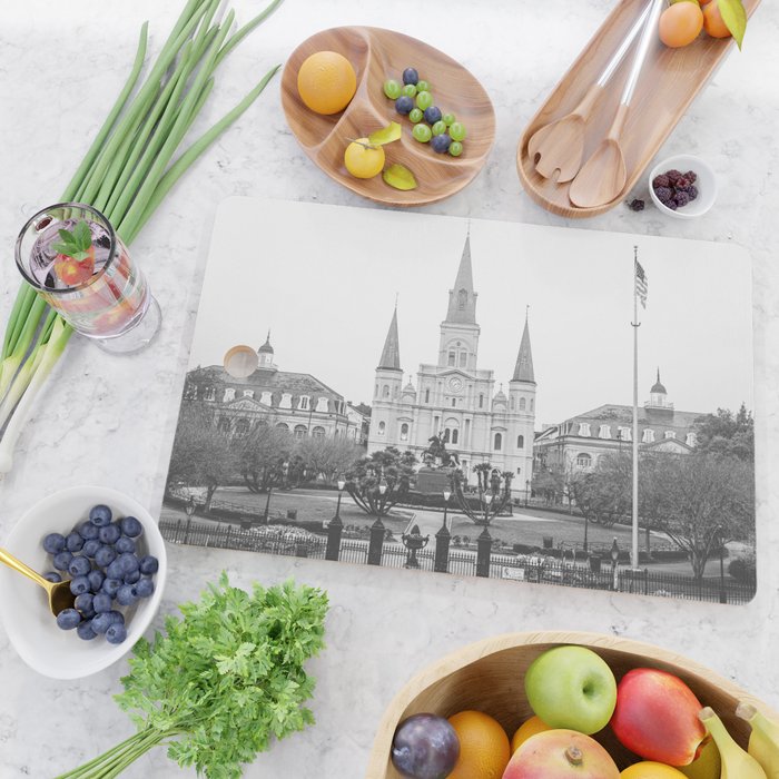 Jackson Square New Orleans Black and White Photography Cutting Board Gallery Image 2
