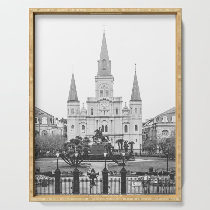 Jackson Square New Orleans Black and White Photography Serving Tray Gallery Image 1