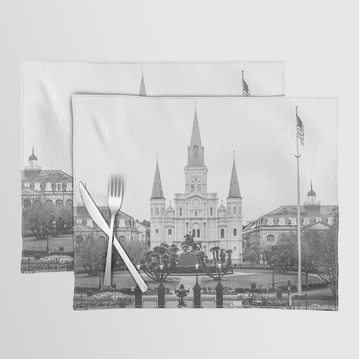 Jackson Square New Orleans Black and White Photography Placemat Gallery Image 1
