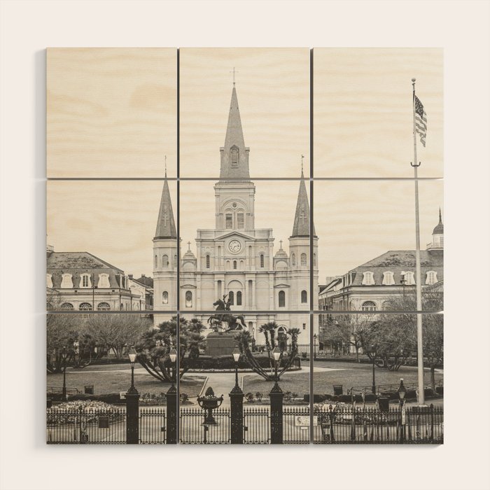Jackson Square New Orleans Black and White Photography Wood Wall Art Gallery Image 1