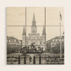 Jackson Square New Orleans Black and White Photography Wood Wall Art Gallery Image 1