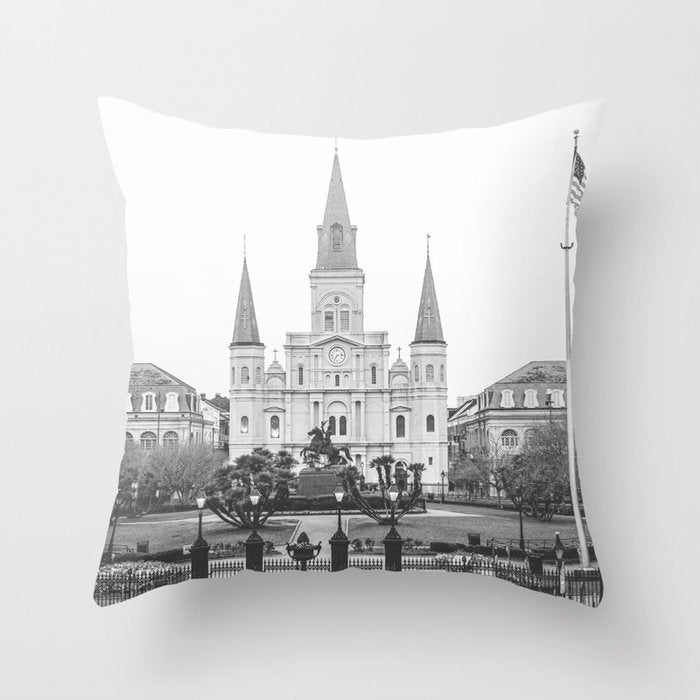 Jackson Square New Orleans Black and White Photography Throw Pillow Gallery Image 6