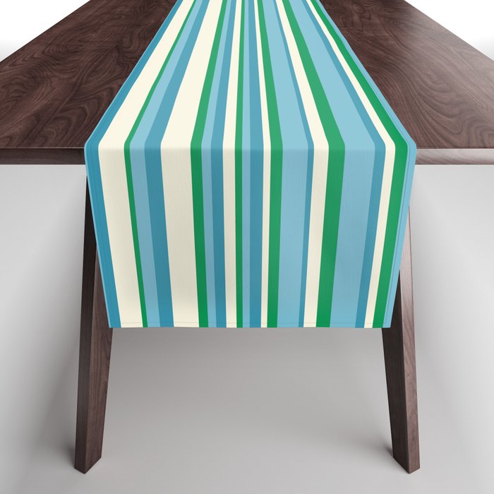 Classic Stripes XXVII - Beachy Blue and Green Table Runner Gallery Image 1