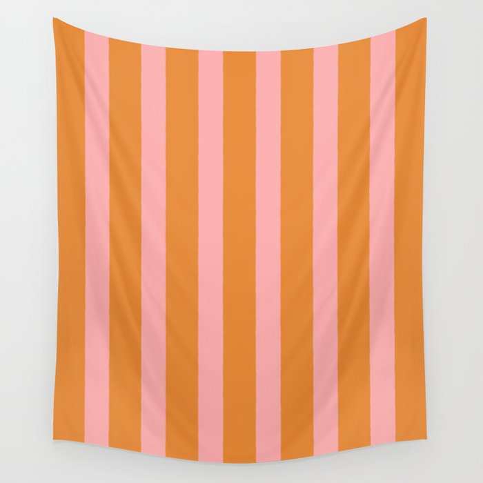 Simple Stripes Pattern - Pink Orange Wall Tapestry Gallery Image 1