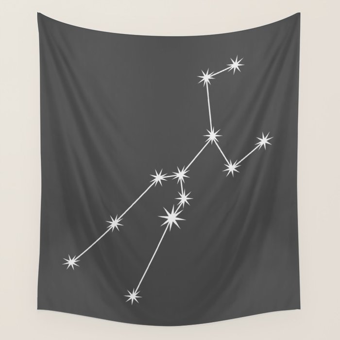 Taurus Zodiac Star Constellation Line Art Grey Wall Tapestry Gallery Image 1