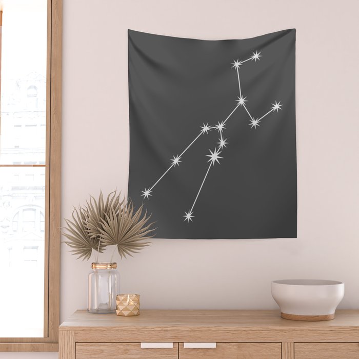 Taurus Zodiac Star Constellation Line Art Grey Wall Tapestry Gallery Image 2