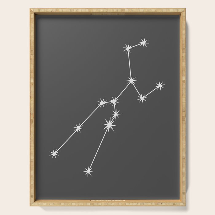 Taurus Zodiac Star Constellation Line Art Grey Serving Tray Gallery Image 1