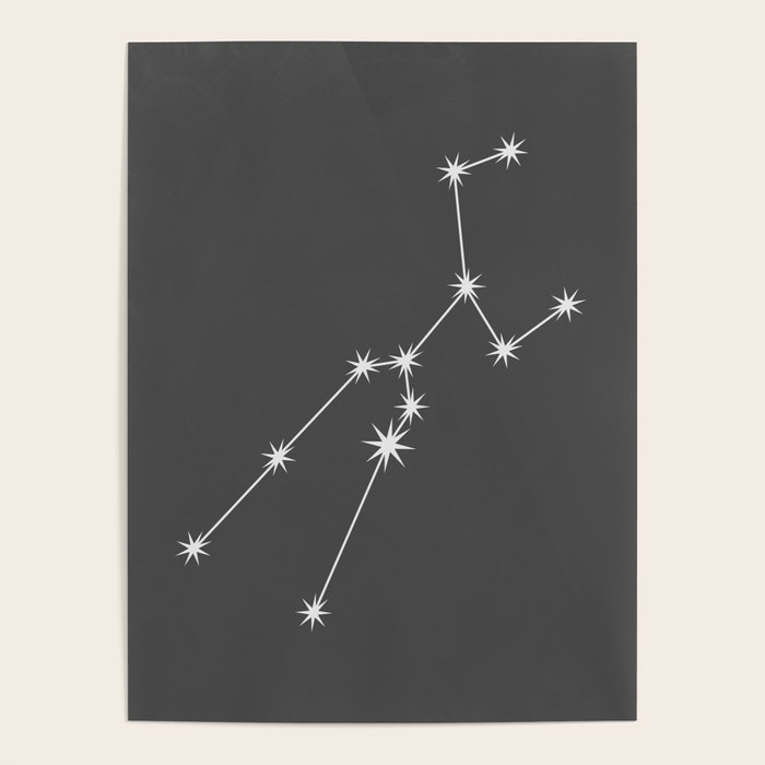 Taurus Zodiac Star Constellation Line Art Grey Poster Gallery Image 4