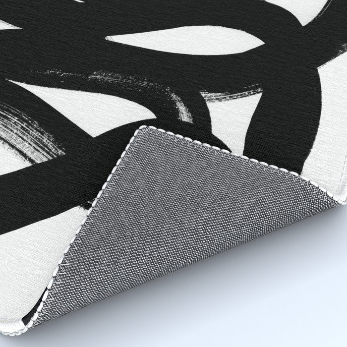 Swirl Black & White Minimalist Abstract Mid century Ink Art Dark Brush Strokes Rug Gallery Image 4