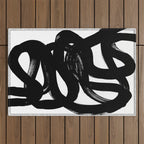 Swirl Black & White Minimalist Abstract Mid century Ink Art Dark Brush Strokes Outdoor Rug Gallery Image 1