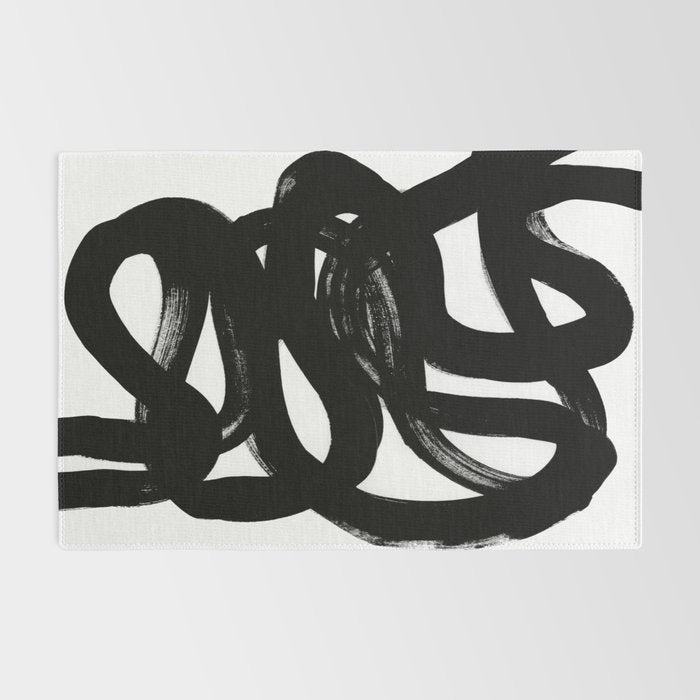 Swirl Black & White Minimalist Abstract Mid century Ink Art Dark Brush Strokes Rug Gallery Image 2