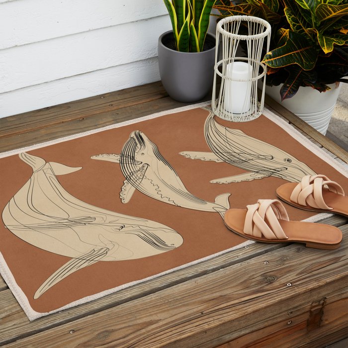 Modern Minimalist Abstract Whales 2 Outdoor Rug Gallery Image 2