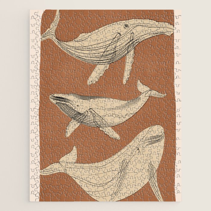 Modern Minimalist Abstract Whales 2 Jigsaw Puzzle